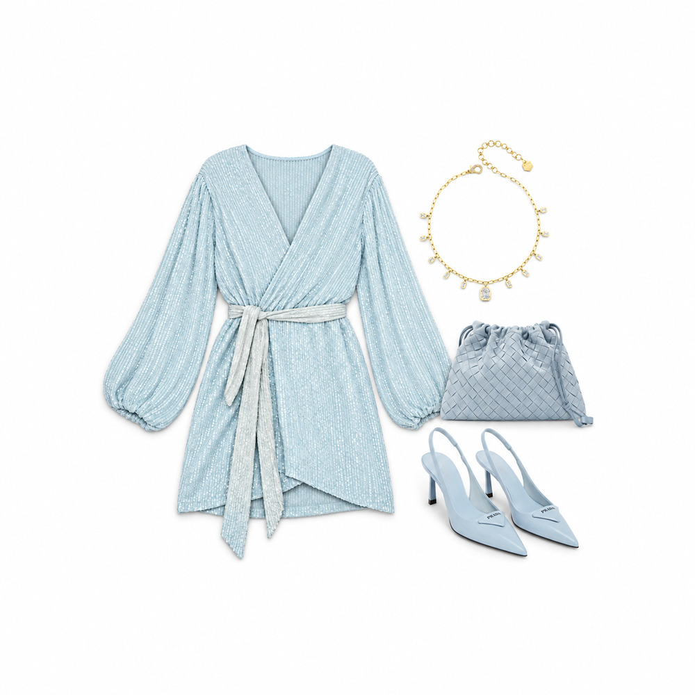 Retrofete Gabrielle sequin robe dress in Baby Blue Sixe XXL - Picture 4 of 7